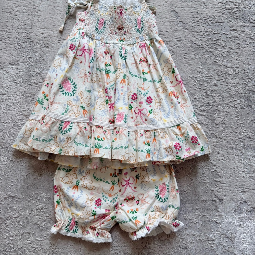 SweetHoney Cream Floral Bunny Matching Set with Pink & Green Accents